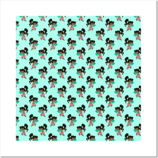 Boxer Girl Light Blue Pattern Posters and Art